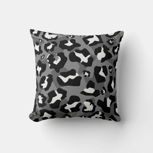 黒、白、グレーのヒョウアニマルプリントパターン クッション (正面)