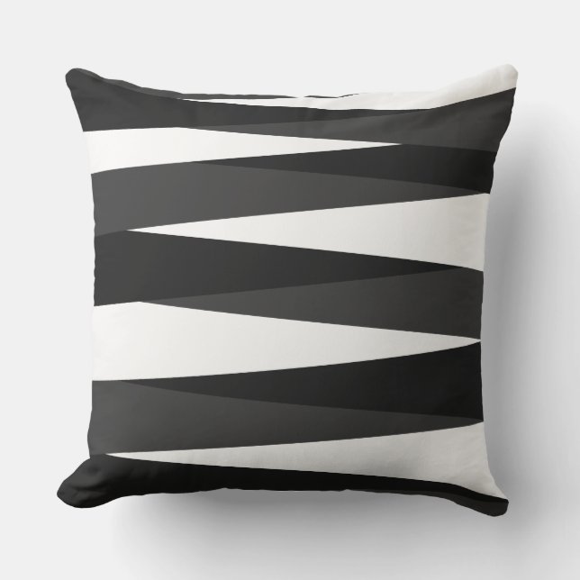 黒、白、グレーの幾何学的 アウトドアクッション (正面)