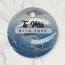 黒、白、グレーの筆致と雨滴 フェイバータグ