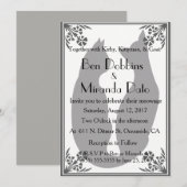 黒、白、グレーの2匹の猫の結婚式 招待状 (正面/裏面)