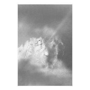 黒 白 グレー 雲の中の天使の祈り ポスター