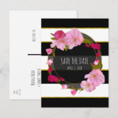 黒 白 ゴールド モダン フラワー セーブ ザ デート 案内ポストカード (正面/裏面)