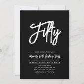 黒&白 |シック50th誕生日パーティー 招待状 (正面)