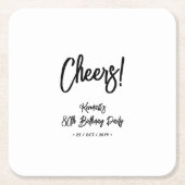 黒&白 |シック80th誕生日パーティー スクエアペーパーコースター (正面)