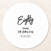 黒&白 |シック80th誕生日パーティー ラウンドペーパーコースター (正面)