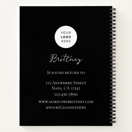 黒 白 スクリプト ロゴ フォト メイクアップ カスタマイズ可能 ノートブック (裏面)