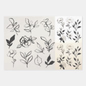 黒、白、タンの花コラージュ ラッピングペーパーシート (正面3)