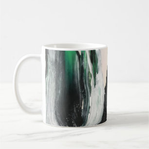 黒、白、ティール(緑がかった色)抽象芸術絵画 コーヒーマグカップ