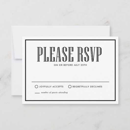 黒&白 |ドリンク食べしてRSVPにな結婚したる 出欠カード (正面)