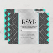 黒、白、ネオンのティール（緑がかった色）パタモダンンエレガント インビテーションポストカード (正面/裏面)