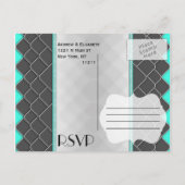 黒、白、ネオンのティール（緑がかった色）パタモダンンエレガント インビテーションポストカード (裏面)
