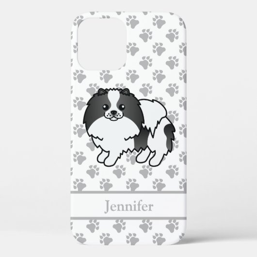 黒+白 パーティカラー ポメラニアン キャラ 犬+名前 Case-Mate iPhoneケース (裏面)