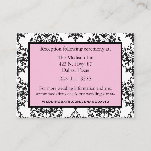 黒、白、ピンクのエンクロー結婚ジャ・カード エンクロージャーカード (正面)