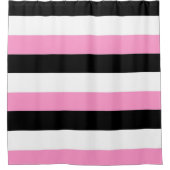 黒、白、ピンクのストライプ シャワーカーテン (正面)