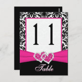 黒、白、ピンクのダマスクのテーブル番号ポストカード ポストカード (正面/裏面)