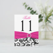黒、白、ピンクのダマスクのテーブル番号ポストカード ポストカード (スタンド正面)