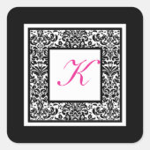 黒、白、ピンクのダマスクモノグラムシール スクエアシール (正面)