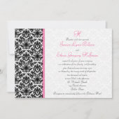 黒、白、ピンクのダマスク結婚式招待状 招待状 (正面)
