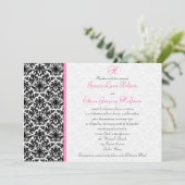 黒、白、ピンクのダマスク結婚式招待状 招待状 (スタンド正面)
