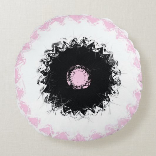 黒、白、ピンクのチョーク抽象芸術 ラウンドクッション (正面)