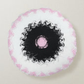 黒、白、ピンクのチョーク抽象芸術 ラウンドクッション (裏面)