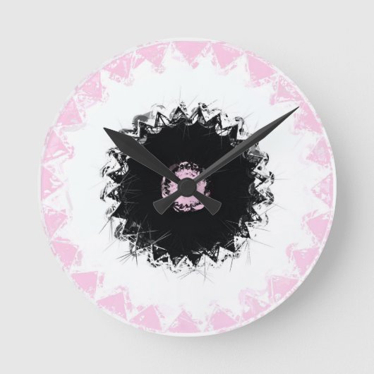 黒、白、ピンクのチョーク抽象芸術 ラウンド壁時計 (正面)