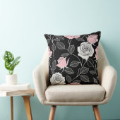 黒、白、ピンクのバラ枕 クッション (椅子)