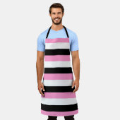 黒、白、ピンクの各ストライプ色 エプロン (着用した状態)