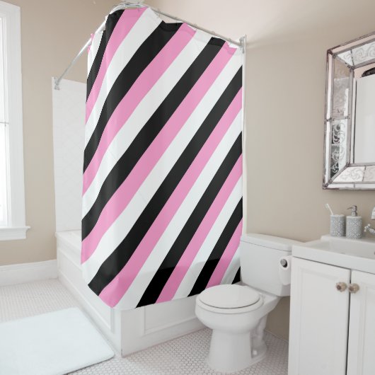 黒、白、ピンクの各ストライプ色 シャワーカーテン (インサイチュ)
