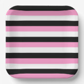 黒、白、ピンクの各ストライプ色 ペーパープレート (正面)