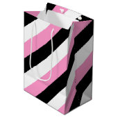 黒、白、ピンクの各ストライプ色 ミディアムペーパーバッグ (正面アングル)