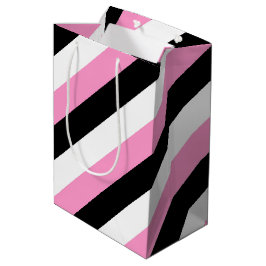 黒、白、ピンクの各ストライプ色 ミディアムペーパーバッグ