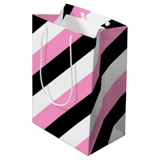 黒、白、ピンクの各ストライプ色 ミディアムペーパーバッグ (裏面アングル)