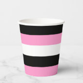 黒、白、ピンクの各ストライプ色 紙コップ (正面)