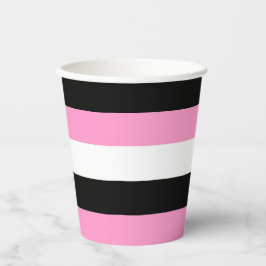 黒、白、ピンクの各ストライプ色 紙コップ