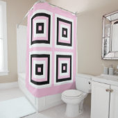 黒、白、ピンクの正方形 シャワーカーテン (インサイチュ)