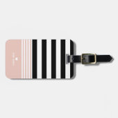 黒、白、ピンクストライプのパーソナライズされた ラゲッジタグ (正面横)