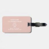 黒、白、ピンクストライプのパーソナライズされた ラゲッジタグ (裏面横)