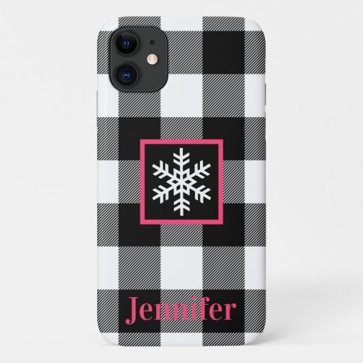 黒、白、ピンクバッファロープレイド、雪片 Case-Mate iPhoneケース (裏面)