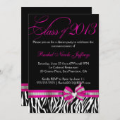 黒 白 ピンク ゼブラ 卒業 招待状 (正面/裏面)