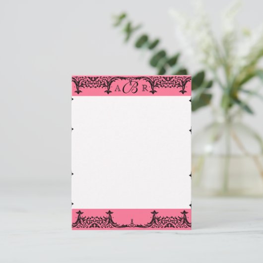 黒、白、ホットピンクのダマスクありがとうございます 招待状 (スタンド正面)