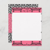 黒、白、ホットピンクのダマスクありがとうございます 招待状 (正面/裏面)