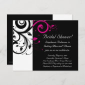 黒、白、マゼンタの旋回ブライダルシャワー/一般 招待状 (正面/裏面)