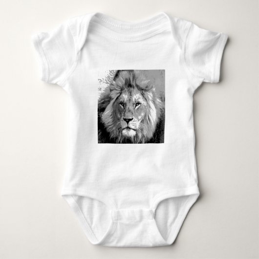 黒 白 ライオン ベビーボディスーツ (正面)