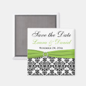 黒、白、ライムのダマスク日付マグネットを保存 マグネット (正面/裏面)