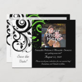 黒/白/ライムグリーンはっきりしたスワール日付の保存 案内ポストカード (正面/裏面)