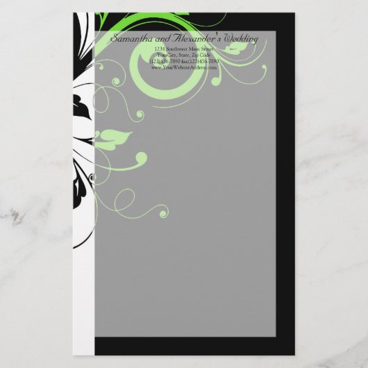 黒/白/ライムグリーンはっきりしたスワール結婚ズ 便箋 (正面)