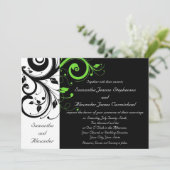 黒/白/ライムグリーンはっきりしたスワール結婚ズ 招待状 (スタンド正面)