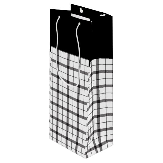 黒、白、格子縞、上品、シックモダン、スタイリッシュ、 ワインギフトバッグ (正面アングル)