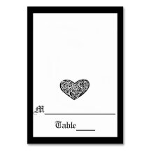 黒（白） 渦巻形のハート – エスコートカード